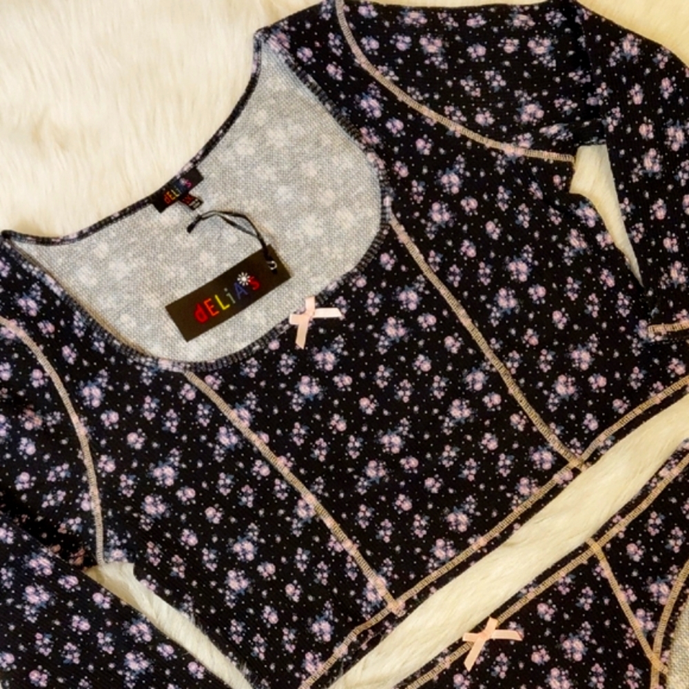DOLLSKILL DELIAS LOUNGE WEAR PURPLE PINK FLORAL CROPPED TOP AND PANTIES